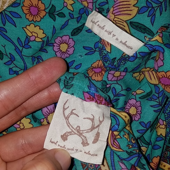 Spell designs folk town blouse turquoise S unicorn - Picture 8 of 8